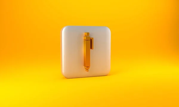 黄色の背景に孤立した金ペンのアイコン 銀四角形のボタン 3Dレンダリング図 — ストック写真