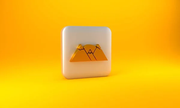 Icono Gold Mountains Aislado Sobre Fondo Amarillo Símbolo Victoria Concepto — Foto de Stock