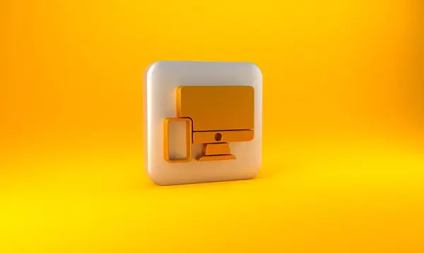 Altın Bilgisayar Monitörü Cep Telefonu Simgesi Sarı Arkaplanda Izole Edildi — Stok fotoğraf