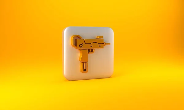 Gold Uzi Submachine Gun Icon Isolated Yellow Background Automatic Weapon — Stock Photo, Image