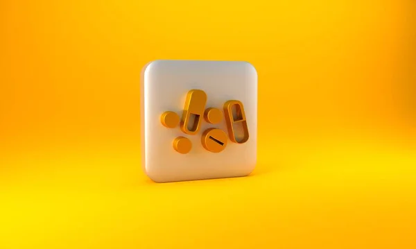 메디신 알약이나 태블릿 아이콘은 노란색 배경에 분리되어 처방받았습니다 약리학적 렌더링 — 스톡 사진