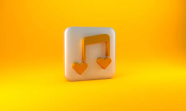 Nota Música Dourada Tom Com Corações Ícone Isolado Fundo Amarelo — Fotografia de Stock