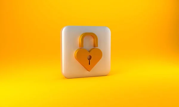 Castelo Ouro Forma Ícone Coração Isolado Fundo Amarelo Símbolo Amor — Fotografia de Stock