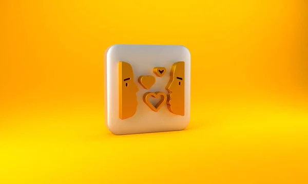 Gold Love at first sight icon isolated on yellow background. Silver square button. 3D render illustration.