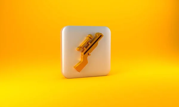 Gold Scharfschützengewehr Mit Zielfernrohrsymbol Auf Gelbem Hintergrund Silberner Quadratischer Knopf — Stockfoto