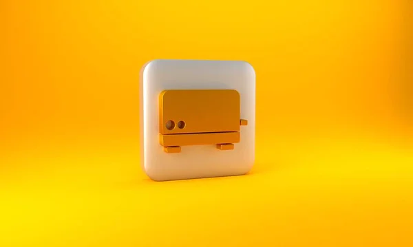 Gold Toaster Icon Isolated Yellow Background Silver Square Button Render — Stock Photo, Image
