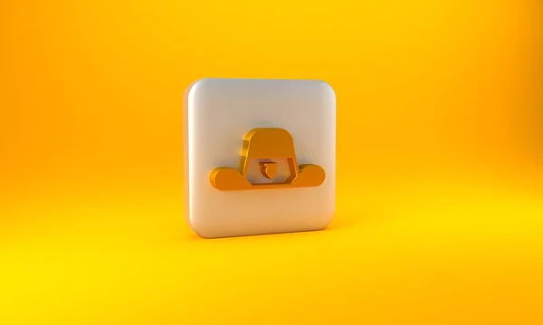 Goldfarbener Sheriff Hut Mit Abzeichen Symbol Auf Gelbem Hintergrund Silberner — Stockfoto