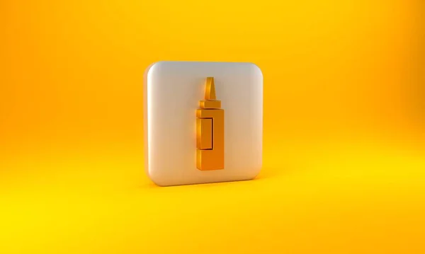 Gold Cream Lotion Cosmetische Buis Pictogram Geïsoleerd Gele Achtergrond Lichaamsverzorging — Stockfoto