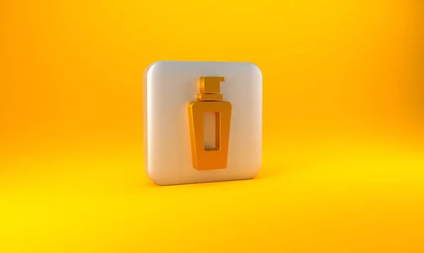 Botella Oro Icono Champú Aislado Sobre Fondo Amarillo Botón Cuadrado — Foto de Stock