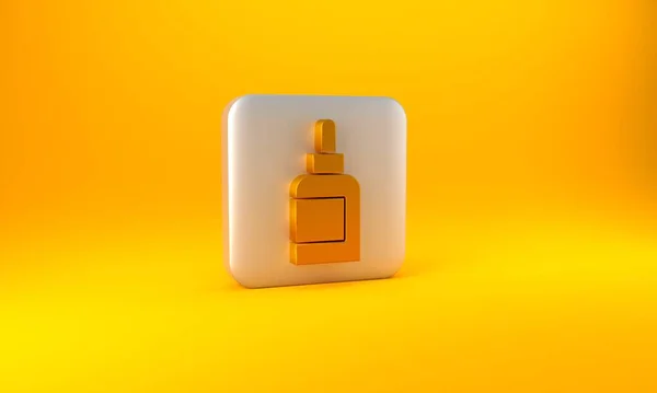 黄色の背景に隔離されたゴールドクリームまたは化粧品チューブアイコン 女性のためのボディケア製品 銀四角形のボタン 3Dレンダリング図 — ストック写真