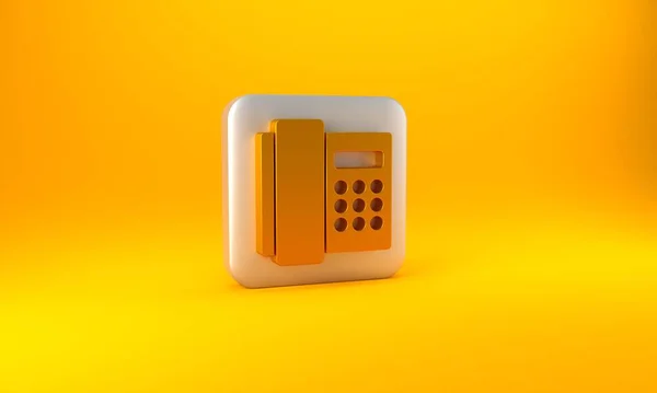 Goldfarbenes Telefon Symbol Isoliert Auf Gelbem Hintergrund Telefonzeichen Silberner Quadratischer — Stockfoto
