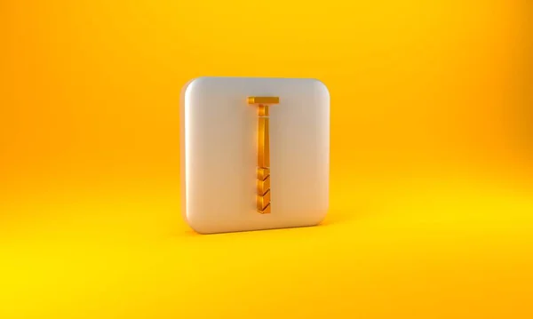 黄色の背景に金のビリヤードのキューアイコン 銀四角形のボタン 3Dレンダリング図 — ストック写真