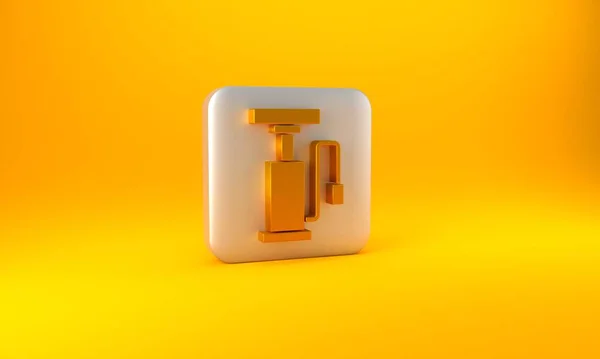 黄色の背景に隔離されたゴールド自転車空気ポンプアイコン 銀四角形のボタン 3Dレンダリング図 — ストック写真