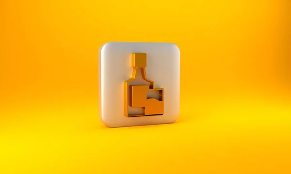 Garrafa Uísque Dourado Ícone Vidro Isolado Fundo Amarelo Botão Quadrado — Fotografia de Stock