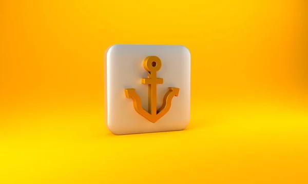 Gold Anker Symbol Isoliert Auf Gelbem Hintergrund Silberner Quadratischer Knopf — Stockfoto