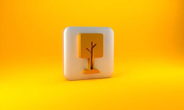 Icona Gold Tree Isolata Sfondo Giallo Simbolo Della Foresta Pulsante — Foto Stock
