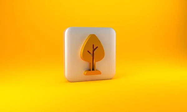 Ícone Árvore Ouro Isolado Fundo Amarelo Símbolo Florestal Botão Quadrado — Fotografia de Stock
