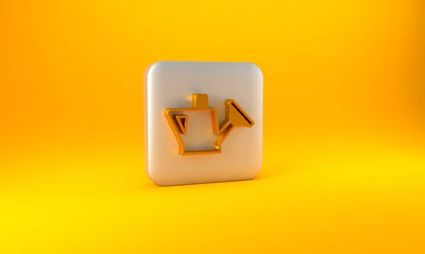 Gold Gießkannen Symbol Isoliert Auf Gelbem Hintergrund Bewässerungssymbol Silberner Quadratischer — Stockfoto