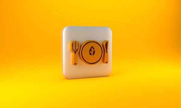 Gold Symbol Für Vegane Ernährung Isoliert Auf Gelbem Hintergrund Bio — Stockfoto