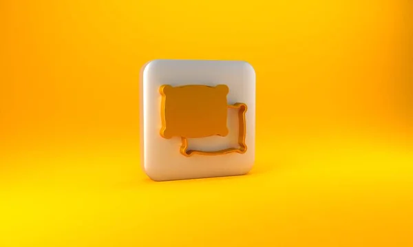 黄色背景上孤立的金矩形枕头图标 Cushion标志 银方按钮 3D渲染说明 — 图库照片