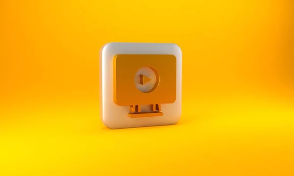 Gold Online Reproduzir Ícone Vídeo Isolado Fundo Amarelo Tira Filme — Fotografia de Stock