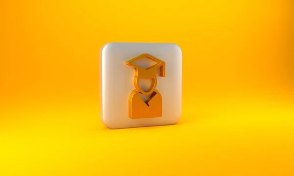Oro Icono Graduado Gorra Graduación Aislado Sobre Fondo Amarillo Botón —  Fotos de Stock