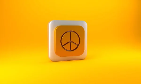 Sarı Arka Planda Izole Edilmiş Altın Barış Simgesi Hippi Barış — Stok fotoğraf