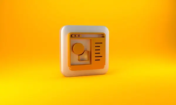 黄色の背景に隔離されたゴールド3Dプリンタソフトウェアアイコン 3Dプリント 銀四角形のボタン 3Dレンダリング図 — ストック写真