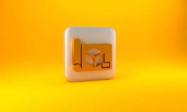 Papel Gráfico Dourado Para Ícone Engenharia Isolado Fundo Amarelo Botão — Fotografia de Stock