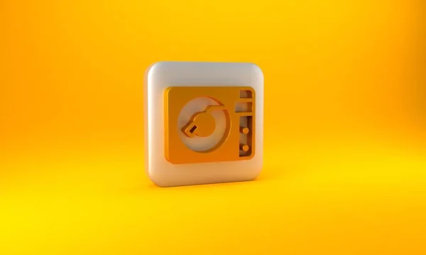 Goldschallplattenspieler Mit Einem Auf Gelbem Hintergrund Isolierten Schallplattensymbol Silberner Quadratischer — Stockfoto
