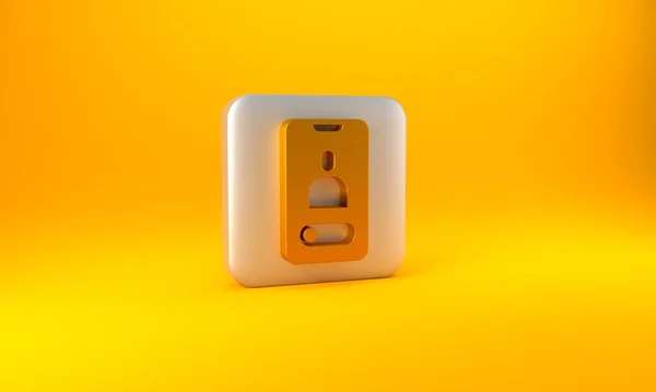 在黄色背景下隔离的手机图标上的金来电 朋友们打电话来银方按钮 3D渲染说明 — 图库照片