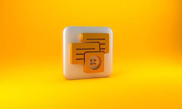 Gold New Chat Zprávy Upozornění Ikonu Notebooku Izolované Žlutém Pozadí — Stock fotografie