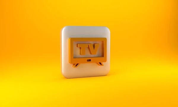 Złota Ikona Smart Izolowana Żółtym Tle Znak Telewizyjny Srebrny Przycisk — Zdjęcie stockowe