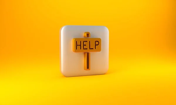 Ouro Peça Ajuda Ícone Texto Isolado Fundo Amarelo Botão Quadrado — Fotografia de Stock