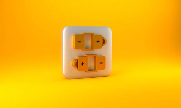 Ícone Bateria Ouro Isolado Fundo Amarelo Símbolo Relâmpago Botão Quadrado — Fotografia de Stock