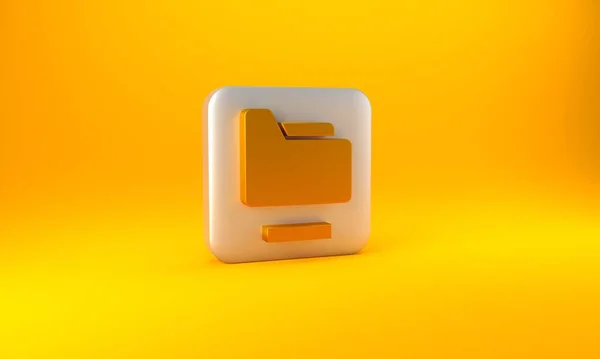 黄色背景上孤立的黄金文档文件夹图标 会计粘合剂符号 簿记管理 银方按钮 3D渲染说明 — 图库照片