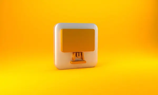 Sarı Arkaplanda Izole Edilmiş Altın Bilgisayar Ekranı Simgesi Elektronik Cihaz — Stok fotoğraf