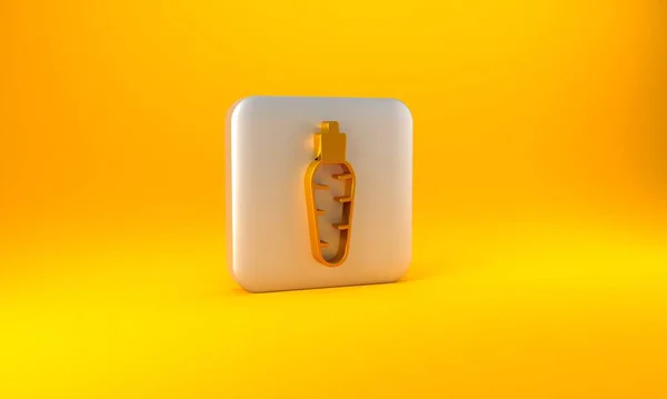 黄色の背景に孤立した金の人参アイコン 銀四角形のボタン 3Dレンダリング図 — ストック写真