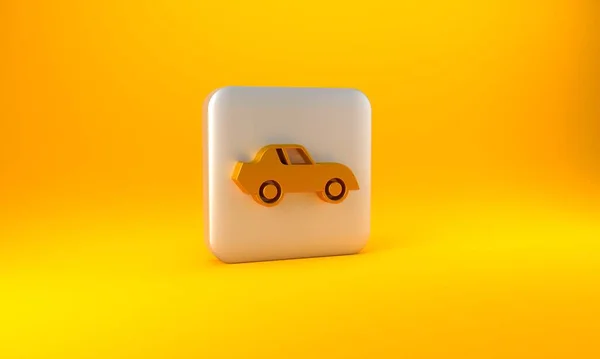 Gold Car Icon Isolated Yellow Background Silver Square Button Render — Stock Photo, Image
