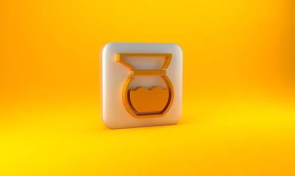 Ícone Bule Ouro Isolado Fundo Amarelo Botão Quadrado Prata Ilustração — Fotografia de Stock