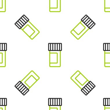 Hat ilacı şişesi ve hap ikonu beyaz arka planda izole edilmiş kusursuz desen. Şişe hapı işareti. Eczane tasarımı. Vektör.