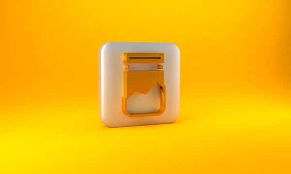 黄金塑胶袋的药物图标孤立在黄色背景 对健康有危险银方按钮 3D渲染说明 — 图库照片