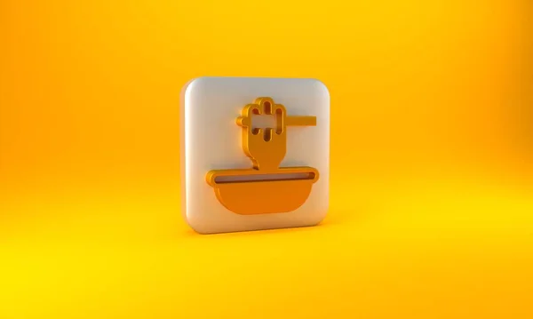 Gold Honey Dipper Stick Com Ícone Tigela Isolado Fundo Amarelo — Fotografia de Stock