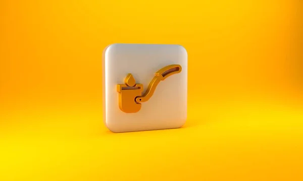 Ikona Naběračky Zlaté Sauny Izolovaná Žlutém Pozadí Stříbrný Knoflík Vykreslování — Stock fotografie