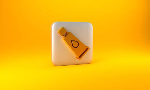 Gold Cream Lotion Cosmetic Tube Icon Isolated Yellow Background Body — Stock Photo, Image