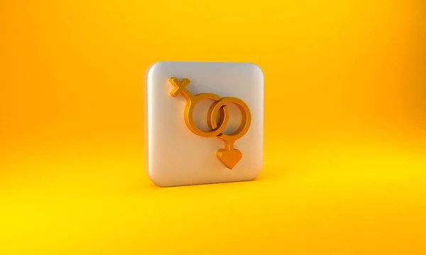 Ícone Gold Gender Isolado Fundo Amarelo Símbolos Homens Mulheres Símbolo — Fotografia de Stock