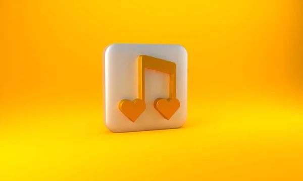 Nota Música Dourada Tom Com Corações Ícone Isolado Fundo Amarelo — Fotografia de Stock