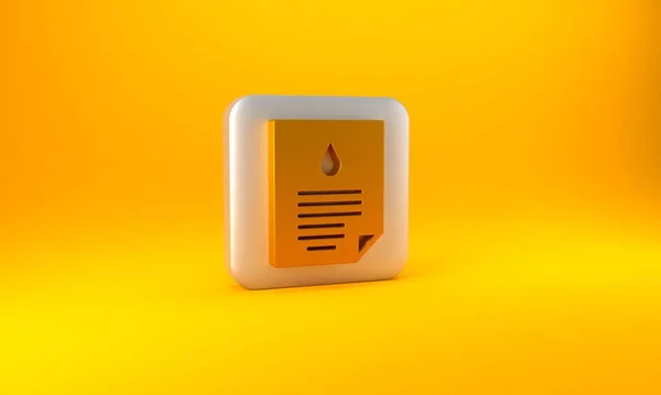 黄色の背景に分離された金の油滴文書アイコン 銀四角形のボタン 3Dレンダリング図 — ストック写真