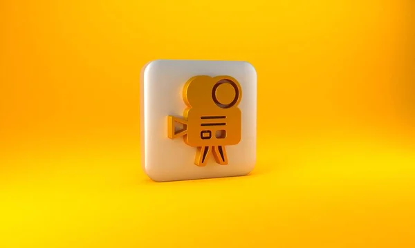 Gold Retro Κινηματογραφική Κάμερα Εικονίδιο Απομονώνονται Κίτρινο Φόντο Βιντεοκάμερα Σινεμά — Φωτογραφία Αρχείου