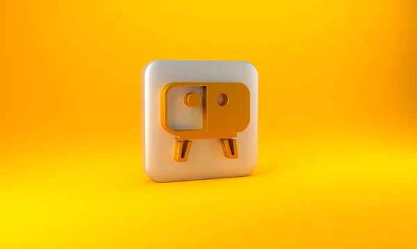 黄色の背景に隔離されたゴールドテレビテーブルスタンドアイコン 銀四角形のボタン 3Dレンダリング図 — ストック写真